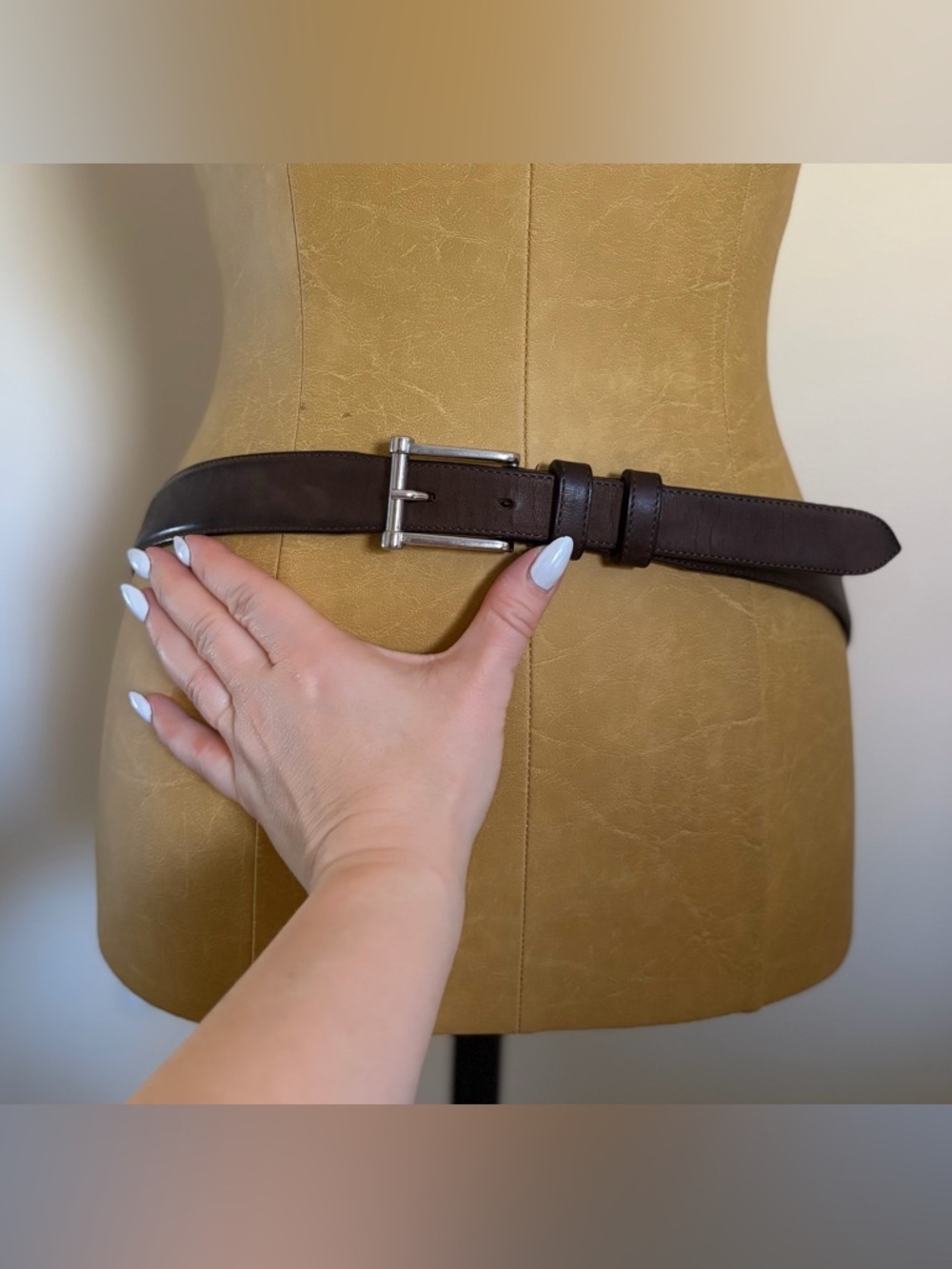MONDO DI MARCO Genuine Brown Leather Belt with Silver Buckle